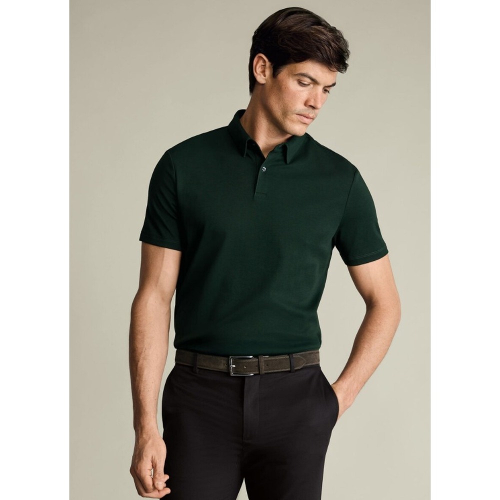 Charles Tyrwhitt Men XL Forest Green Jersey Polo Shirt Mercerised Cotton NWT - Picture 2 of 11